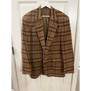 Vintage Jos. A. Bank Tan & Burgundy Plaid Blazer Jacket sz 42R EUC